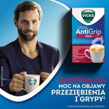 Vicks AntiGrip Max 1000 mg + 16 mg + 4 mg o aromacie pomarańczowym 10 saszetek