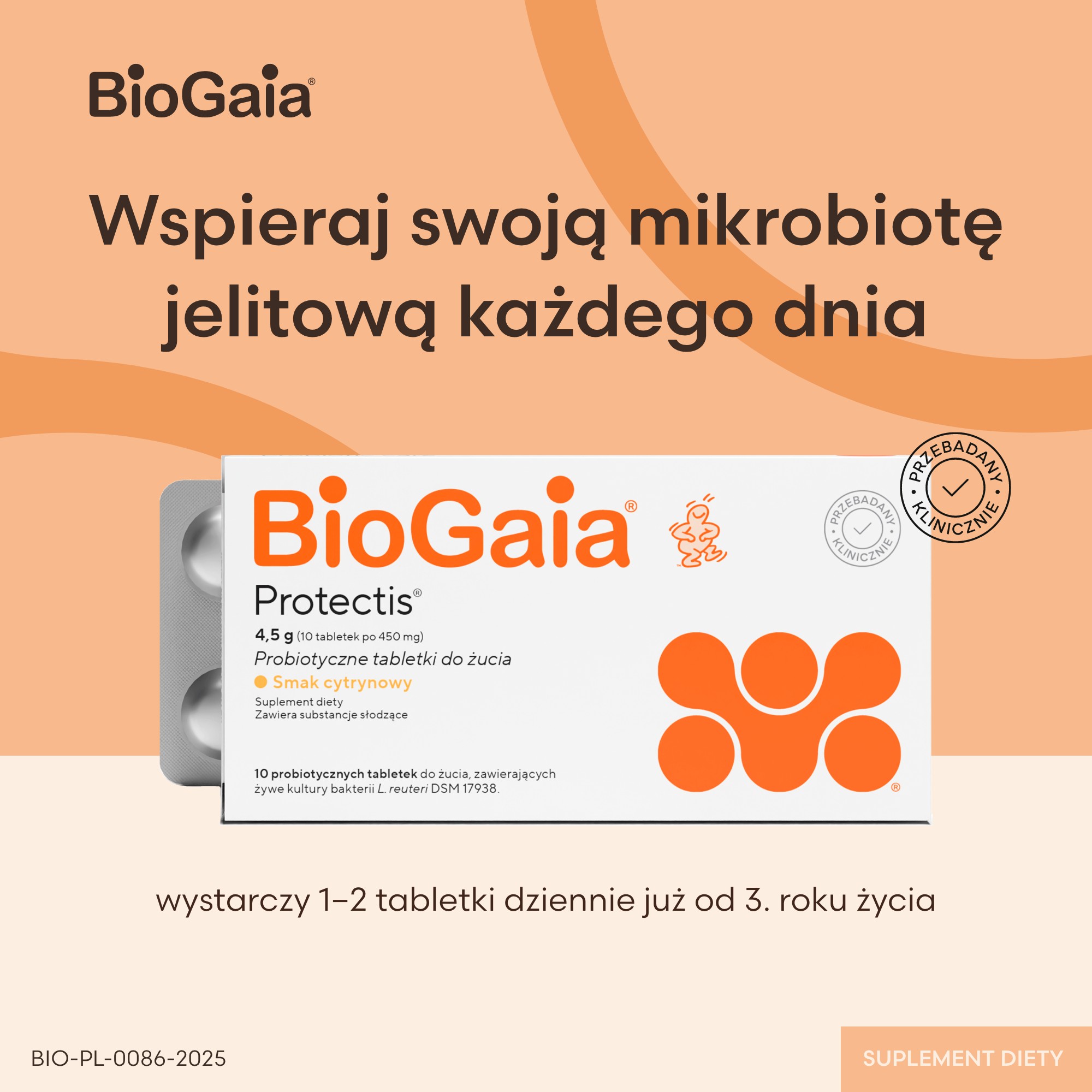 BioGaia ProTectis 4,5g probiotyczne tabletki do żucia o smaku cytrynowym 10 sztuk