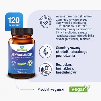 Naturell Ashwagandha, tabletki, 120 sztuk