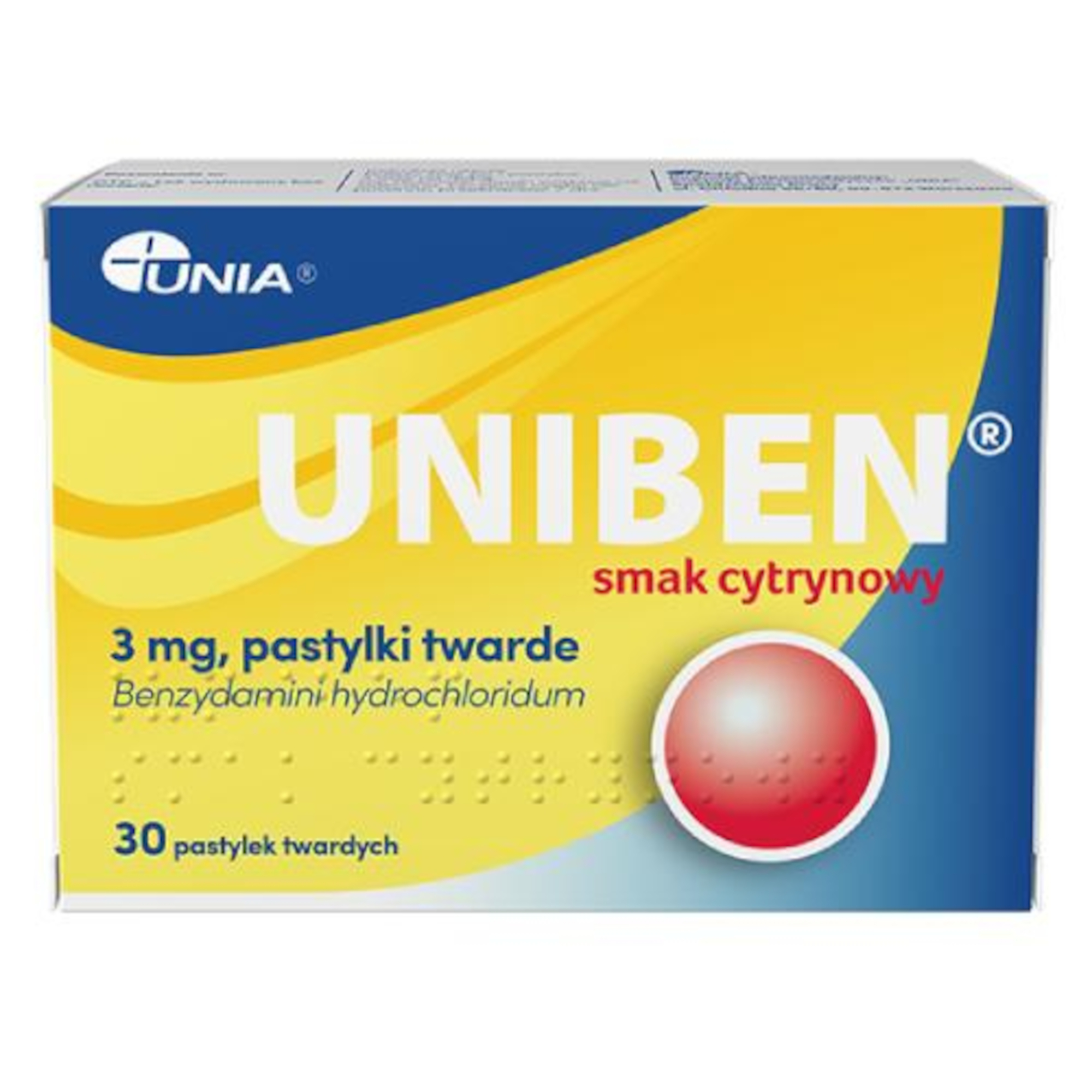 Uniben smak cytrynowy, 3 mg, pastylki twarde, 30 sztuk zdjęcie