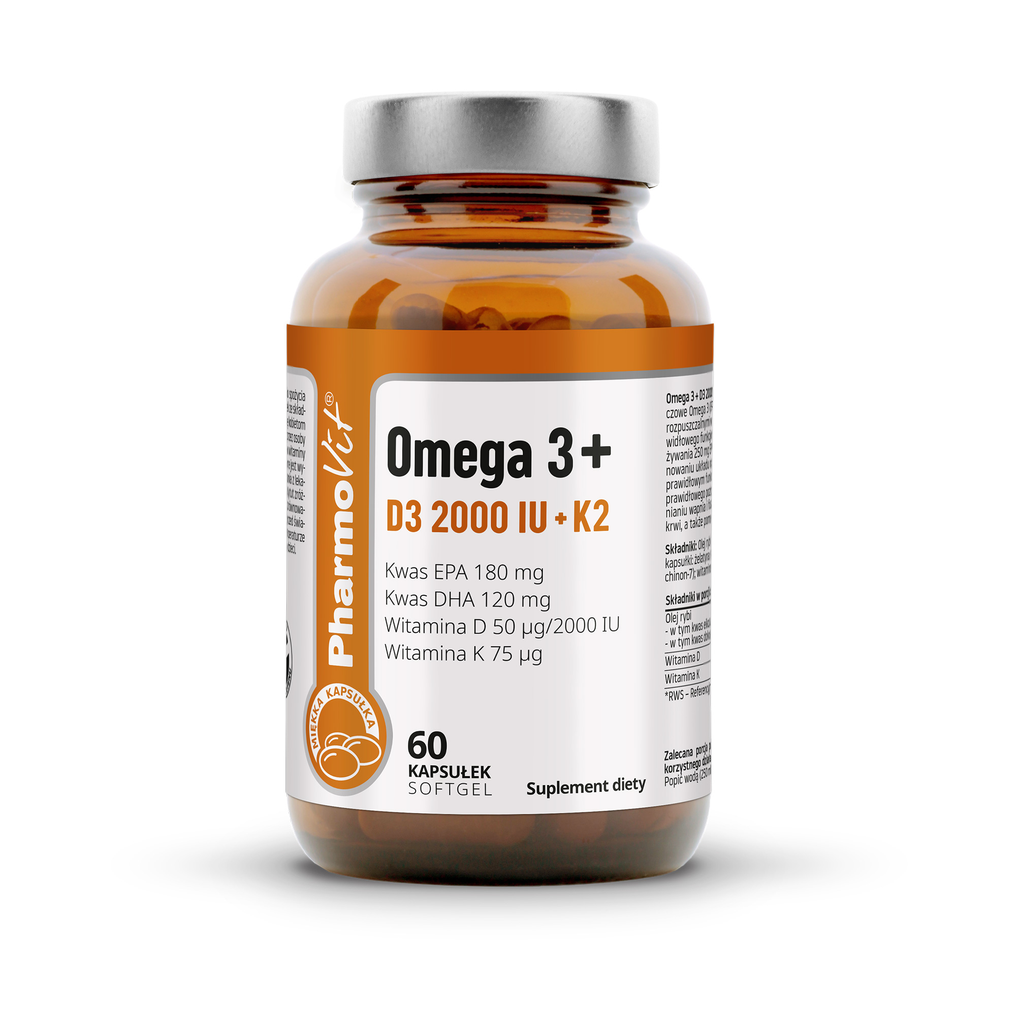 Pharmovit Omega 3+ D3 2000IU+K2, kapsułki Softgel, 60 sztuk zdjęcie