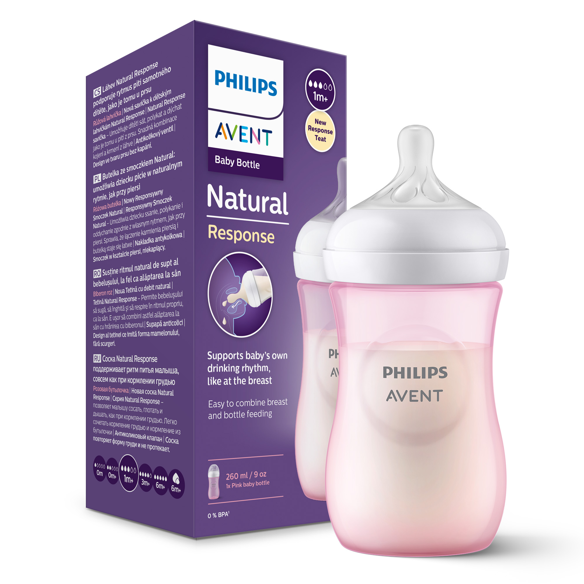 Avent Philips Natural Response butelka 1m+ różowa 260 ml [SCY903/11] zdjęcie
