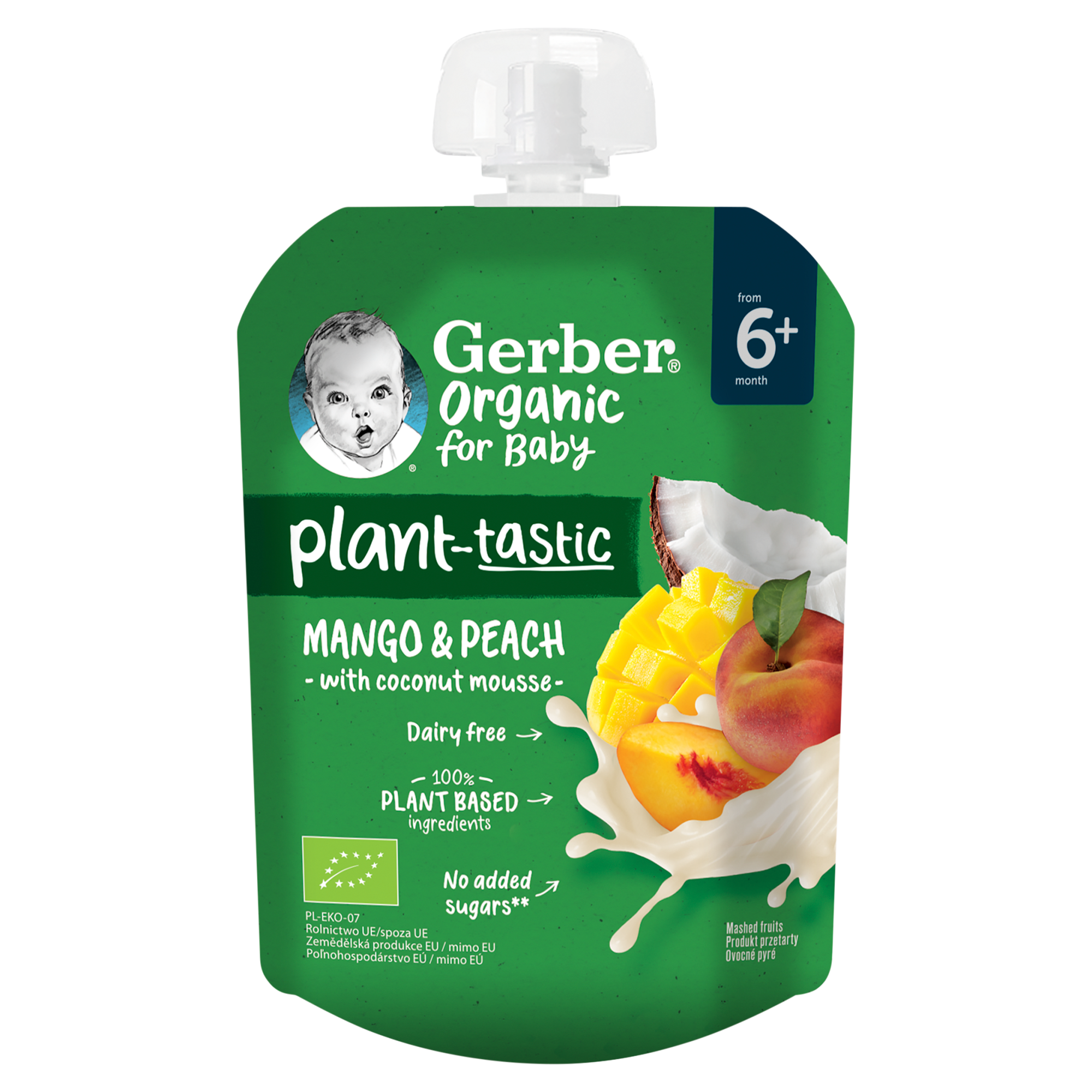 Gerber Organic Plant-tastic Deserek mango i brzoskwinia z musem kokosowym po 6. miesiącu, 80 g zdjęcie