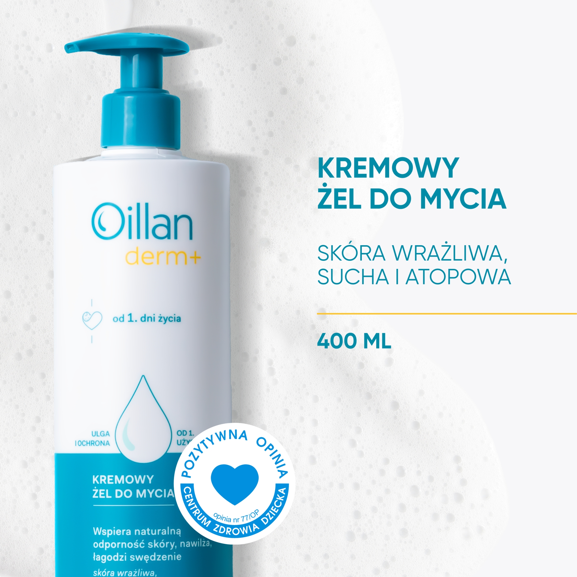 Oillan derm+, kremowy żel do mycia, 400 ml