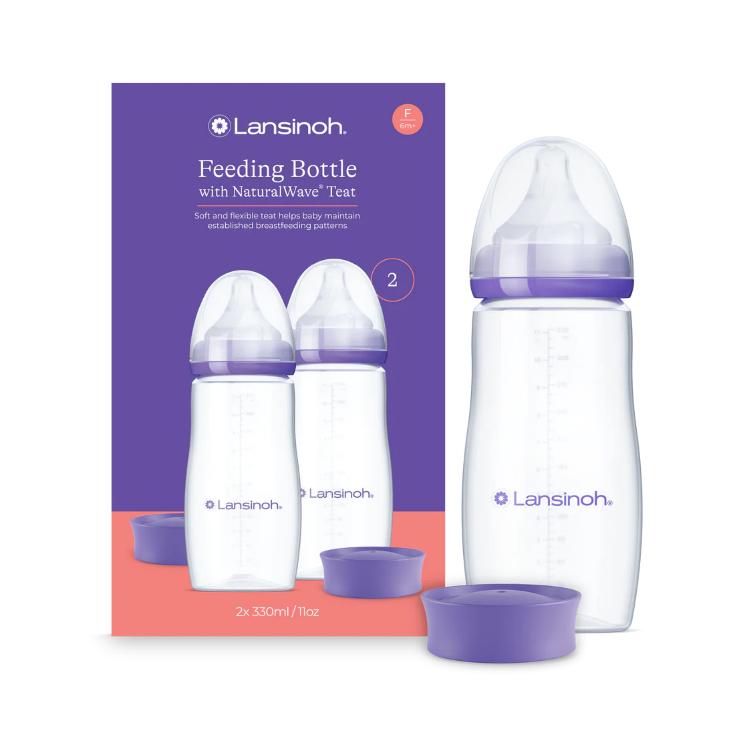 Lansinoch Lansinoh Butelki do karmienia z smoczkiem NaturalWave o szybkim przepływie, 2 x 330 ml zdjęcie