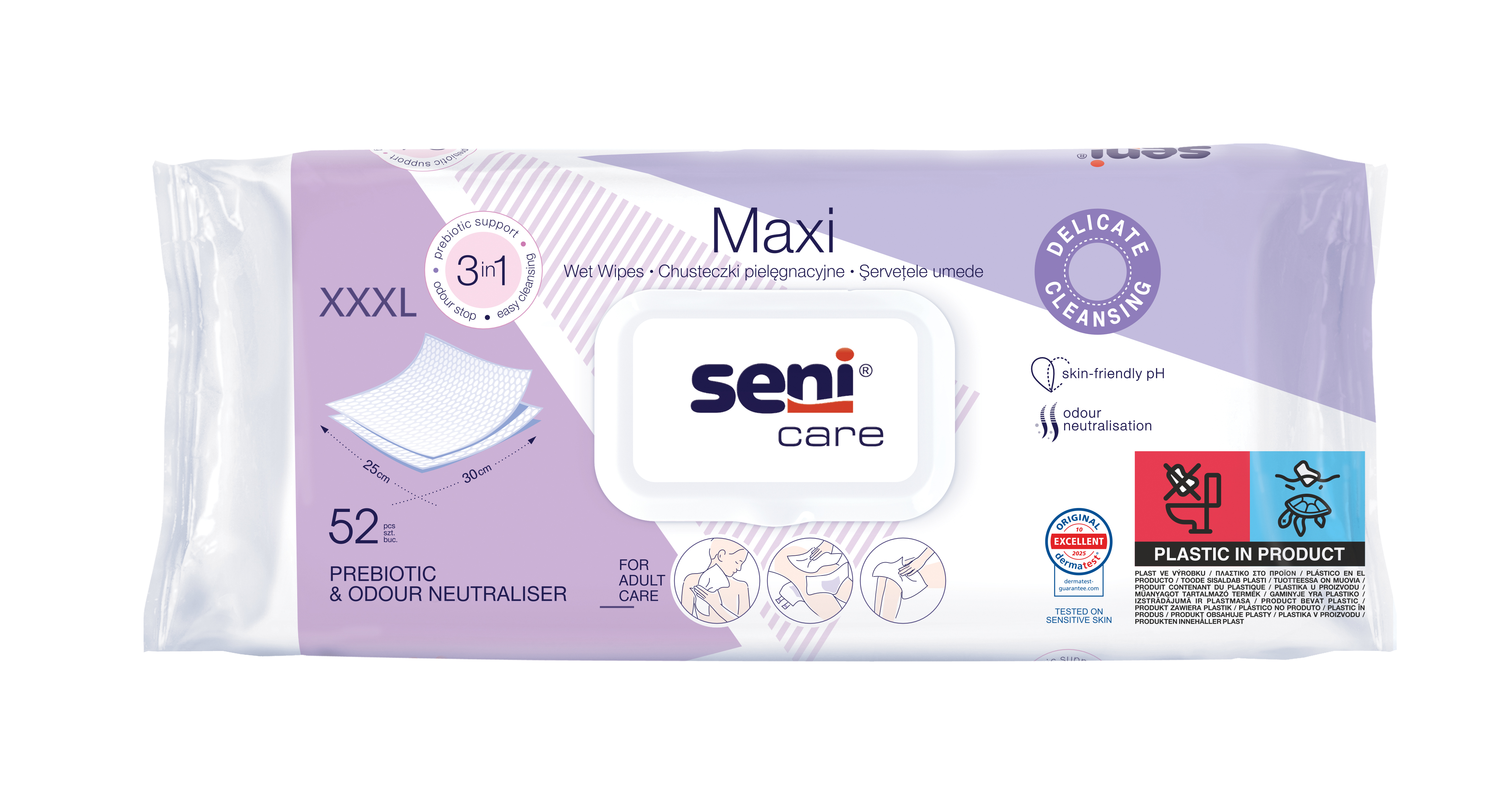 Seni Care Maxi, Chusteczki pielęgnacyjne 3w1, 52 sztuki zdjęcie