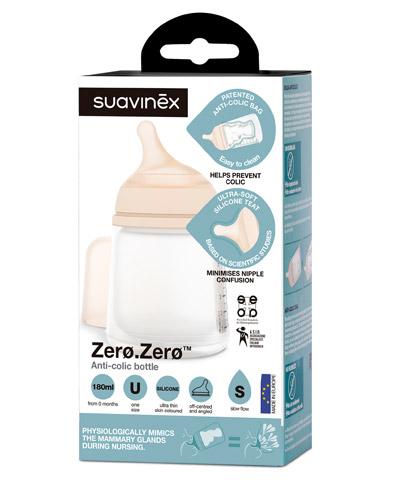 Suavinex Zero Zero Butelka antykolkowa  ze smoczkiem o wolnym przepływie  - 180 ml zdjęcie