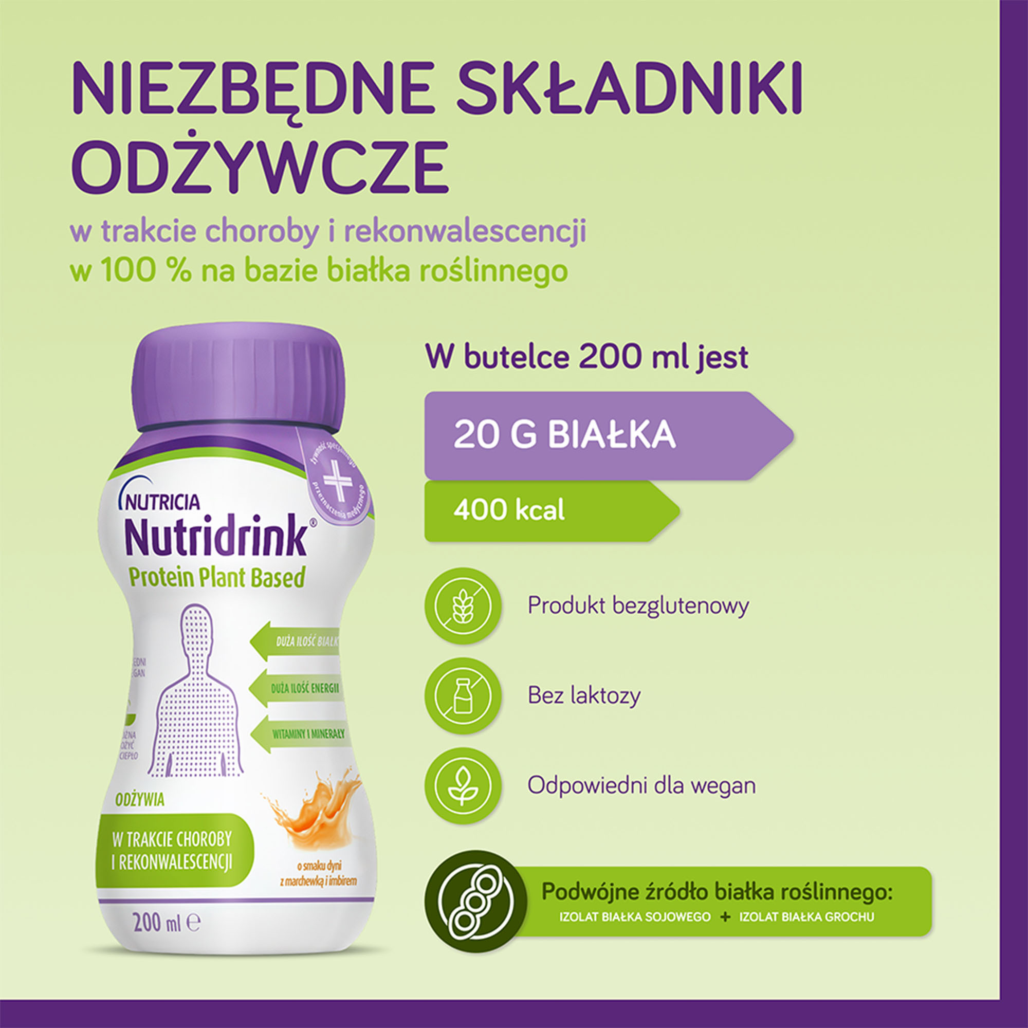 Nutridrink Protein Plant Based o smaku dyni z marchewką i imbirem, 4 x 200 ml