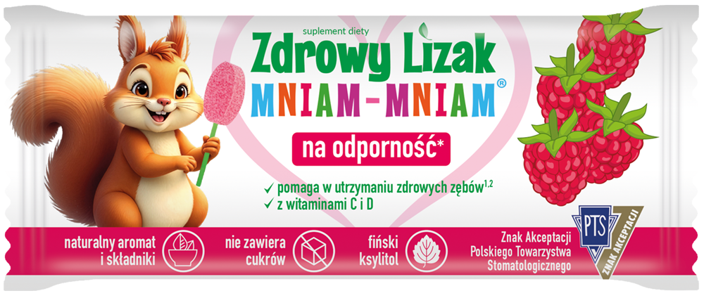 Zdrowy lizak Mniam-Mniam o smaku malinowym (łezka) 1 sztuka zdjęcie