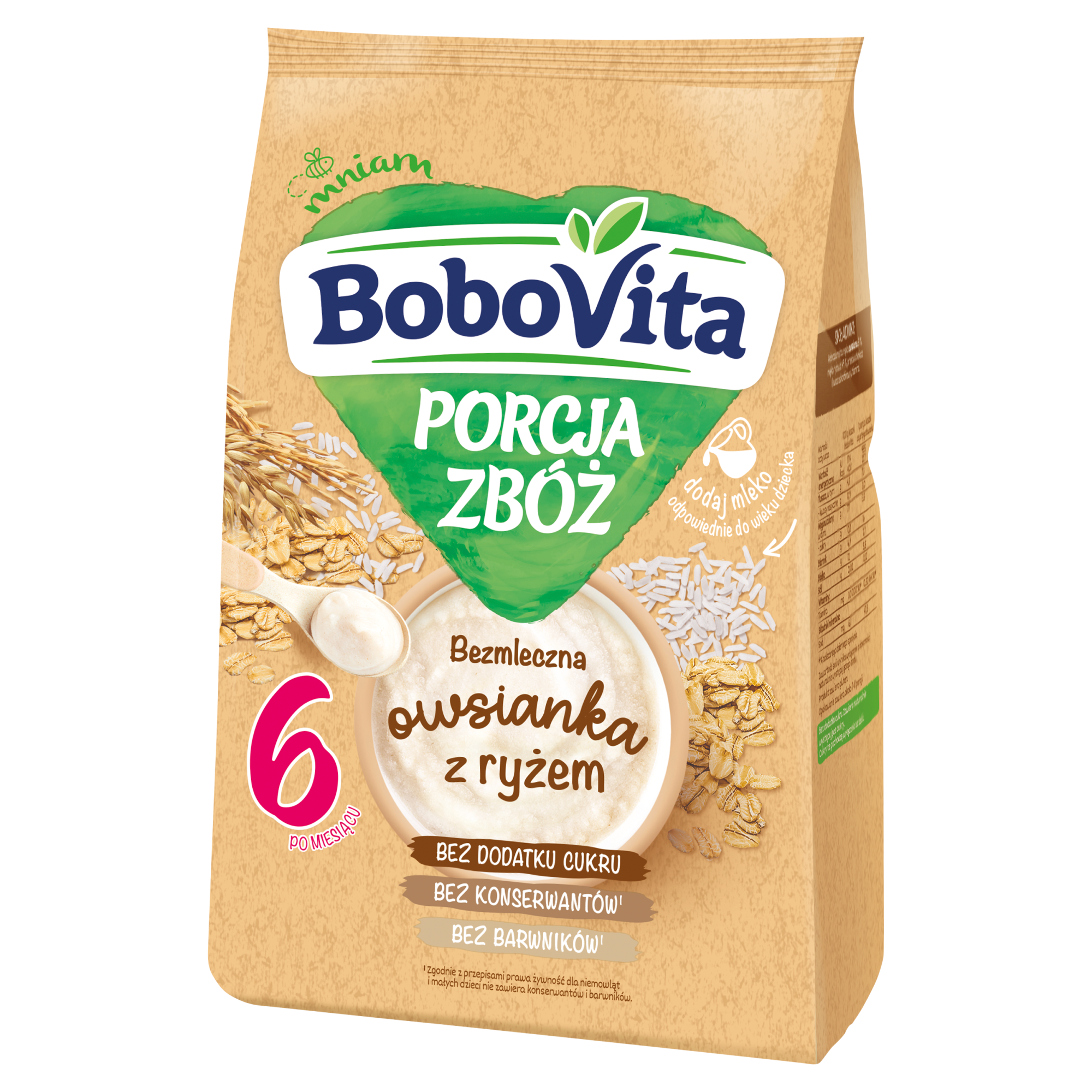 BoboVita Porcja Zbóż Kaszka bezmleczna owsianka z ryżem, po 6 miesiącu - 170 g - cena, opinie, właściwości  zdjęcie