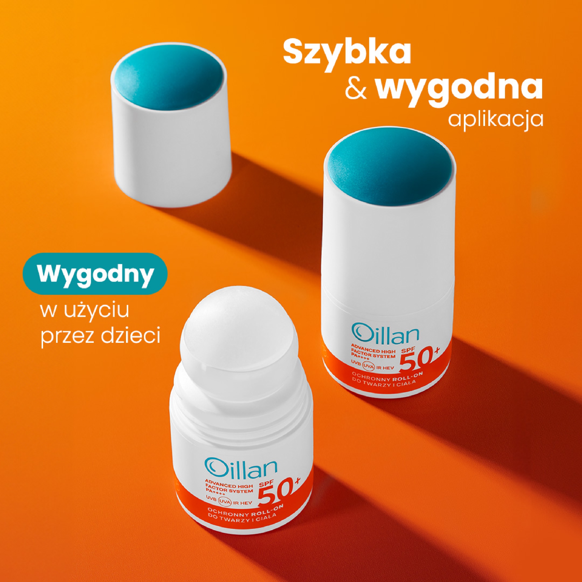 Oillan Sun, Ochronny roll-on do twarzy i ciała, 50 ml