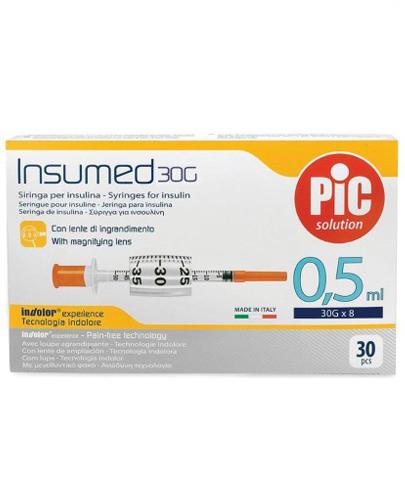 Pic Solution Insumed 0,5 ml 30G x 8 mm Jednorazowe strzykawki do insuliny + szkło powiększające - 30 szt. zdjęcie