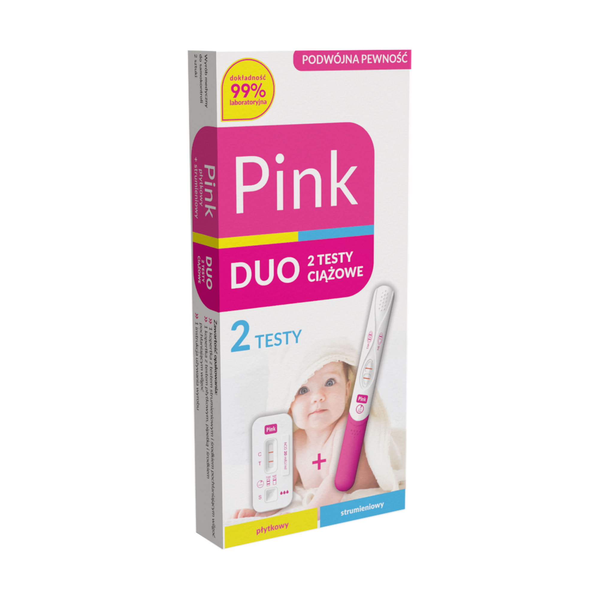 Domowe Laboratorium Pink Duo test ciążowy płytkowy + strumieniowy 2 sztuki zdjęcie
