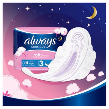 Always Sensitive Night 3 Podpaski ze skrzydełkami 14 sztuk