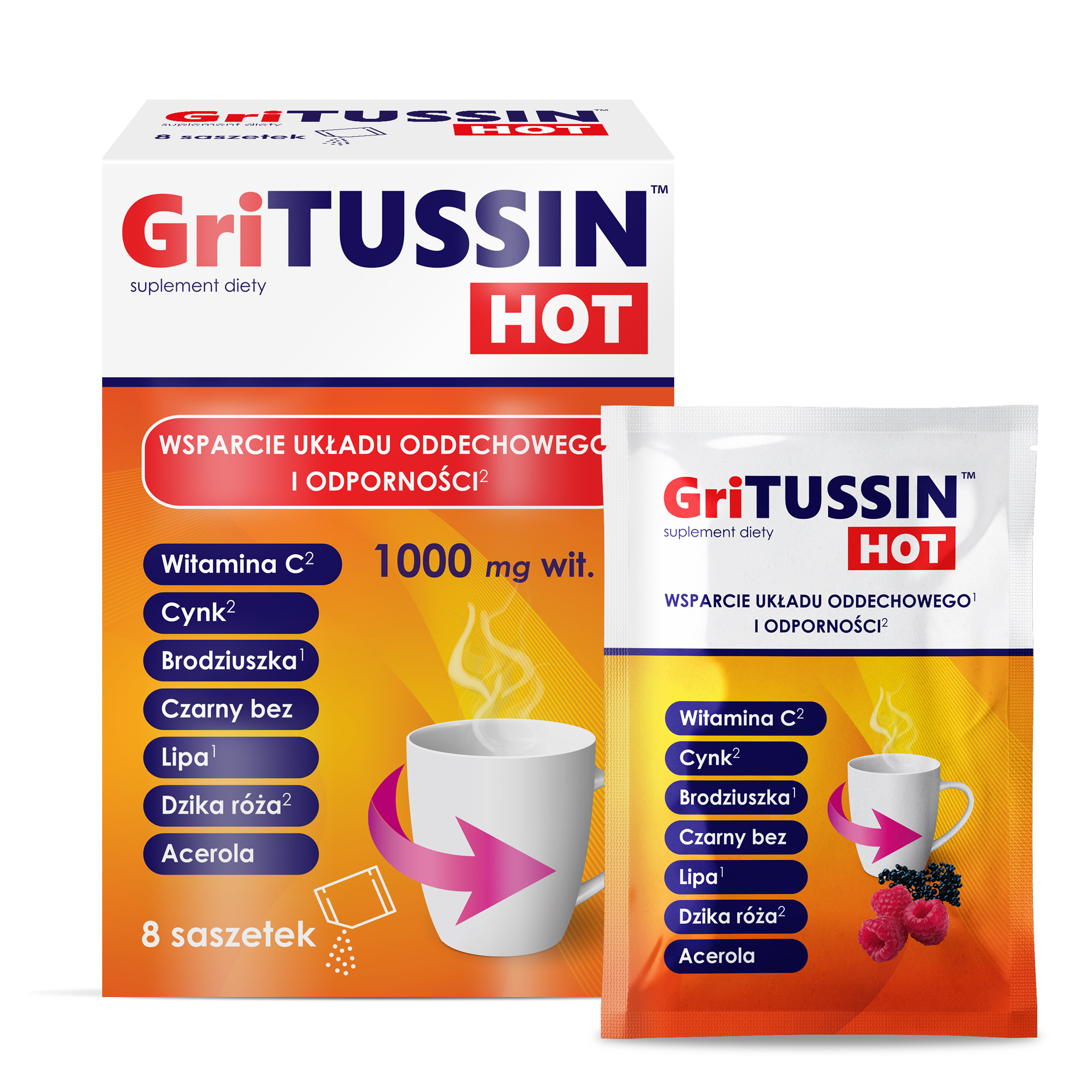 GriTussin Hot, 1000 mg,  8 saszetek zdjęcie