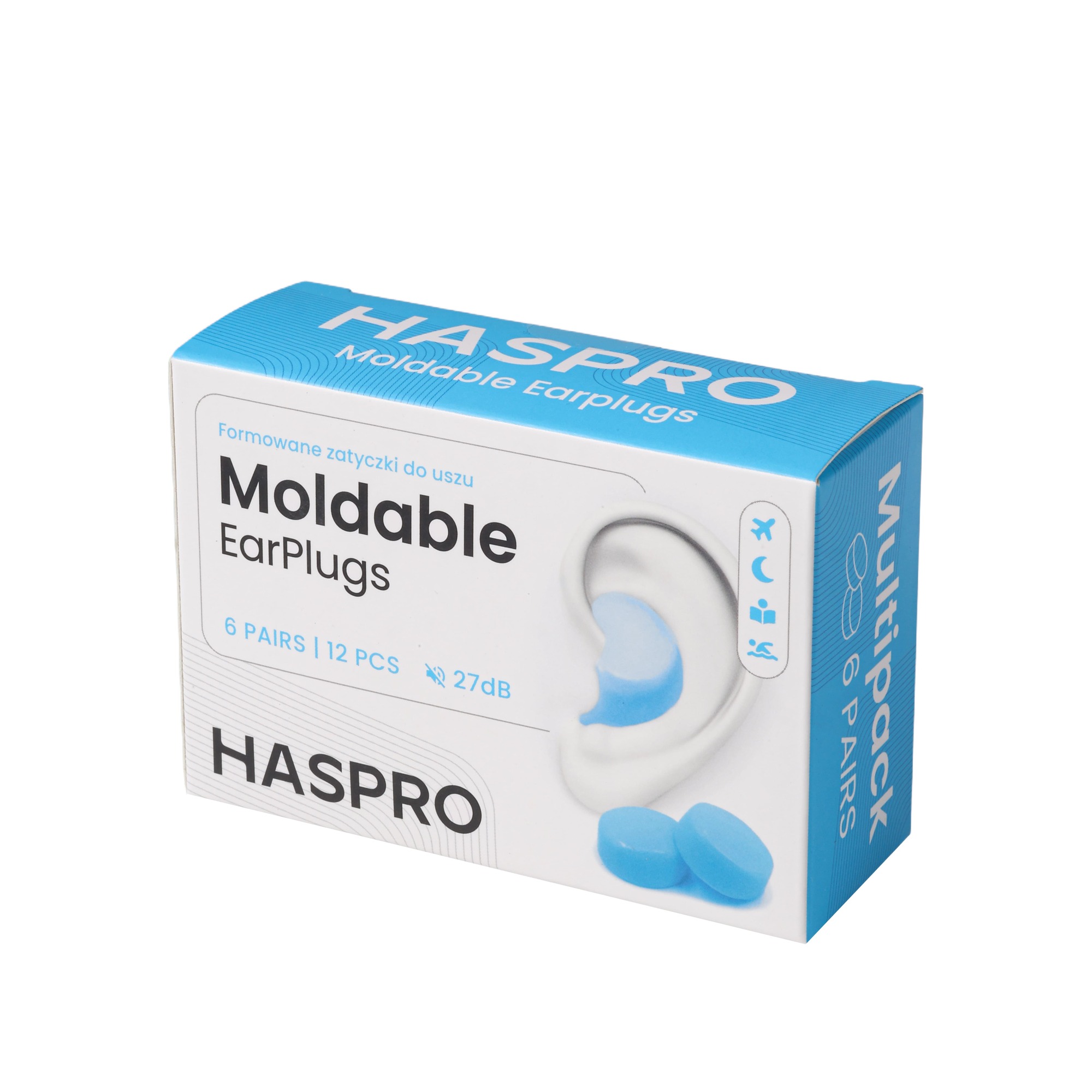 Zatyczki do uszu formowane wielorazowe Haspro Moldable EarPlugs niebieskie 6 par zdjęcie
