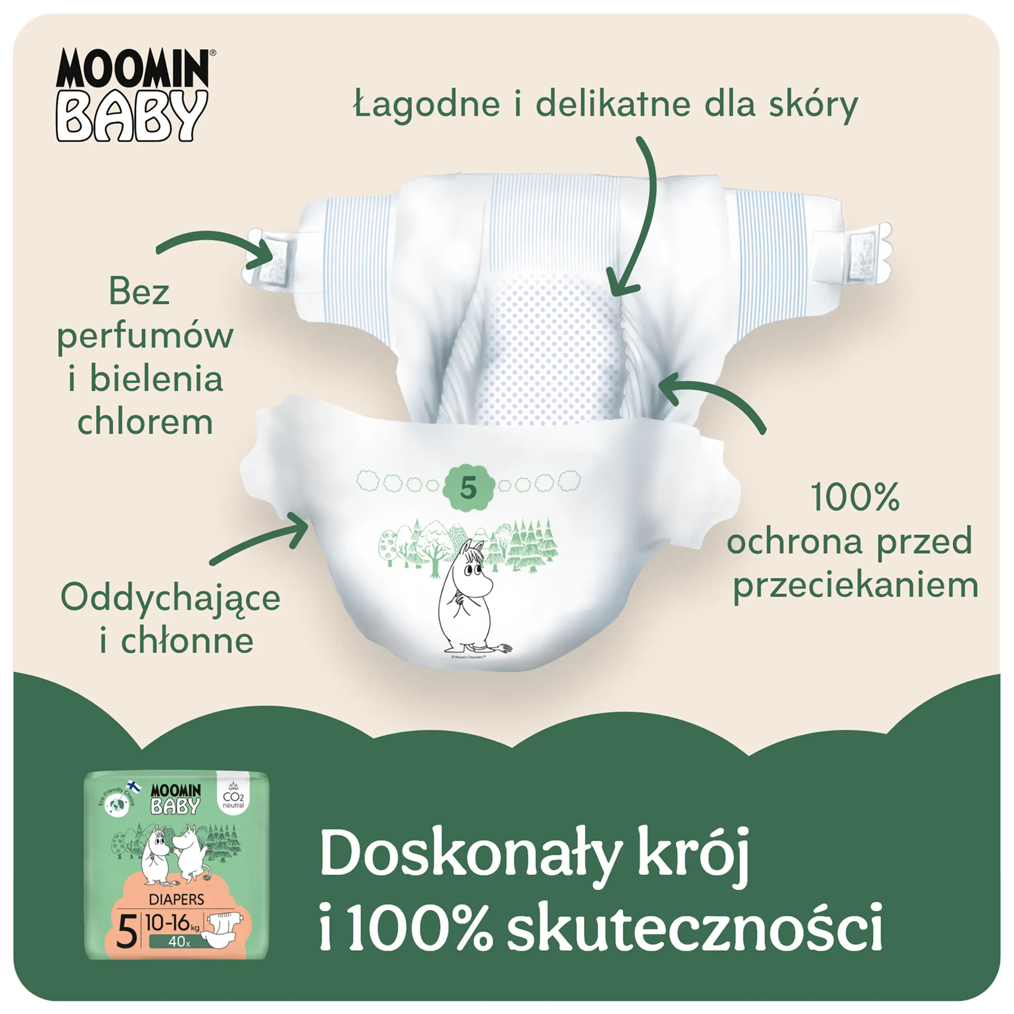 MOOMIN Baby Pieluszki 5 MAXI 10-16 kg 40 sztuk