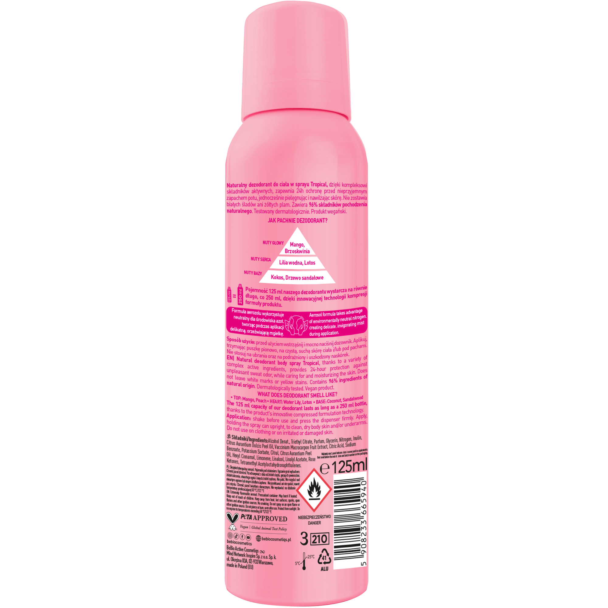 BeBIO Start your active day Naturalny dezodorant w sprayu Tropical, 125 ml