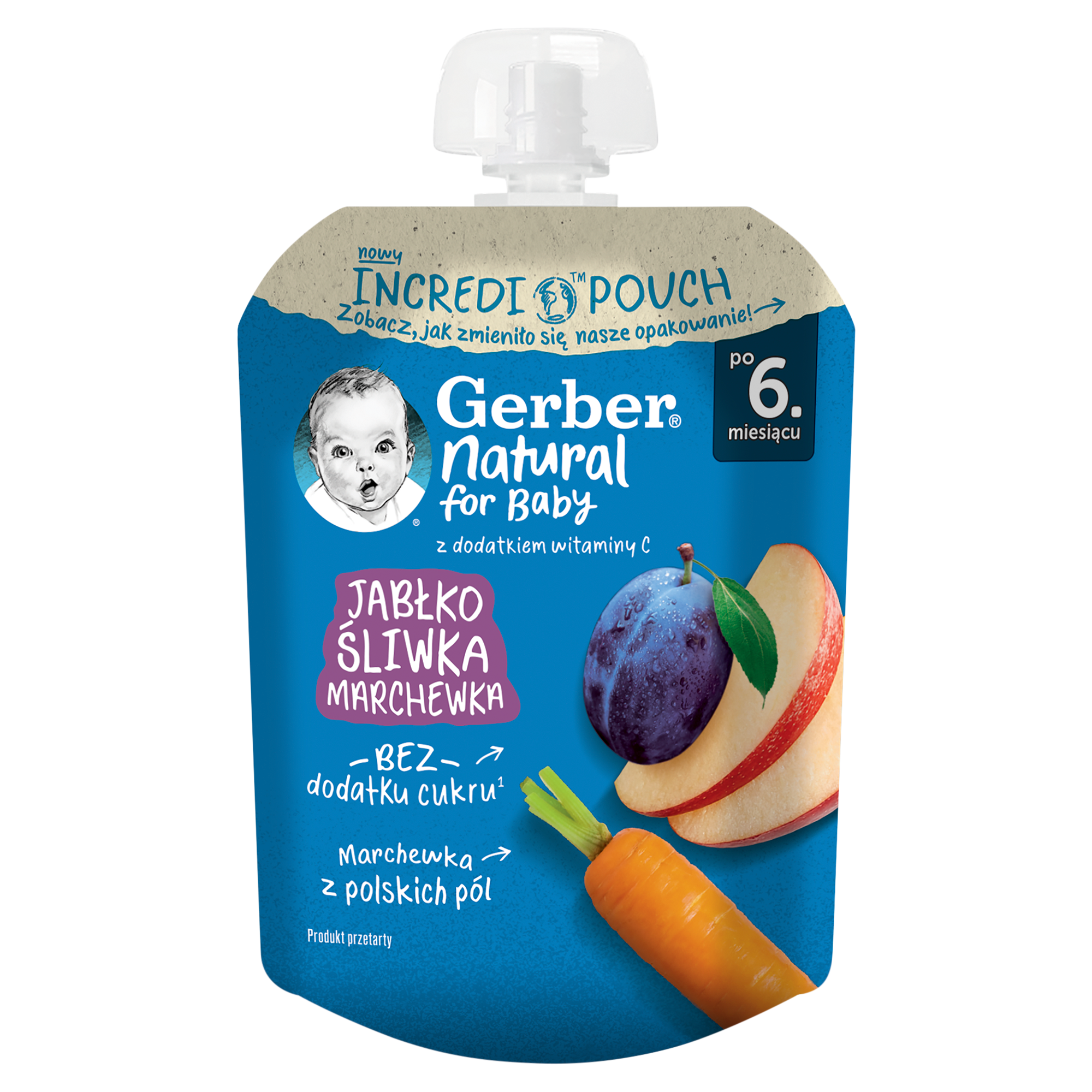 Gerber Natural For Baby Deserek jabłko śliwka marchewka po 6. miesiącu, 80 g, cena, opinie, właściwości zdjęcie