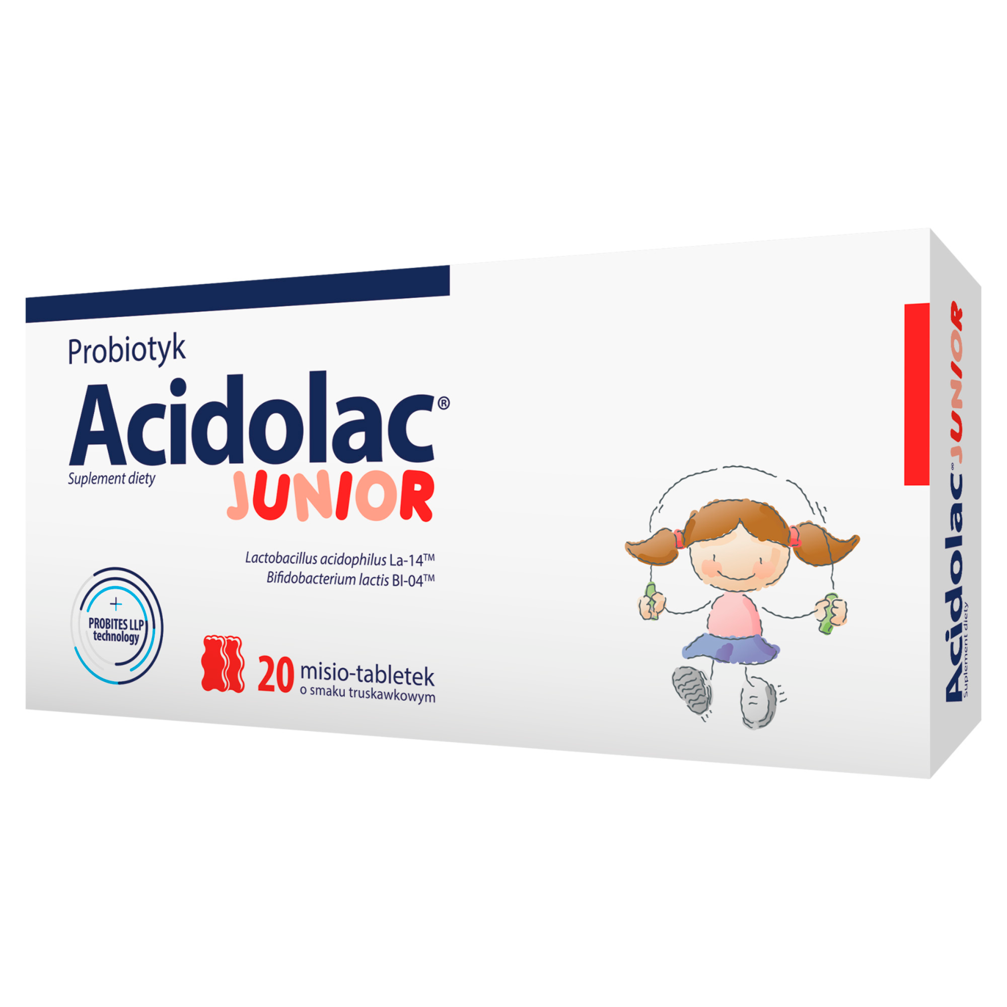 Acidolac Junior, misio-tabletki, smak truskawkowy, 20 sztuk