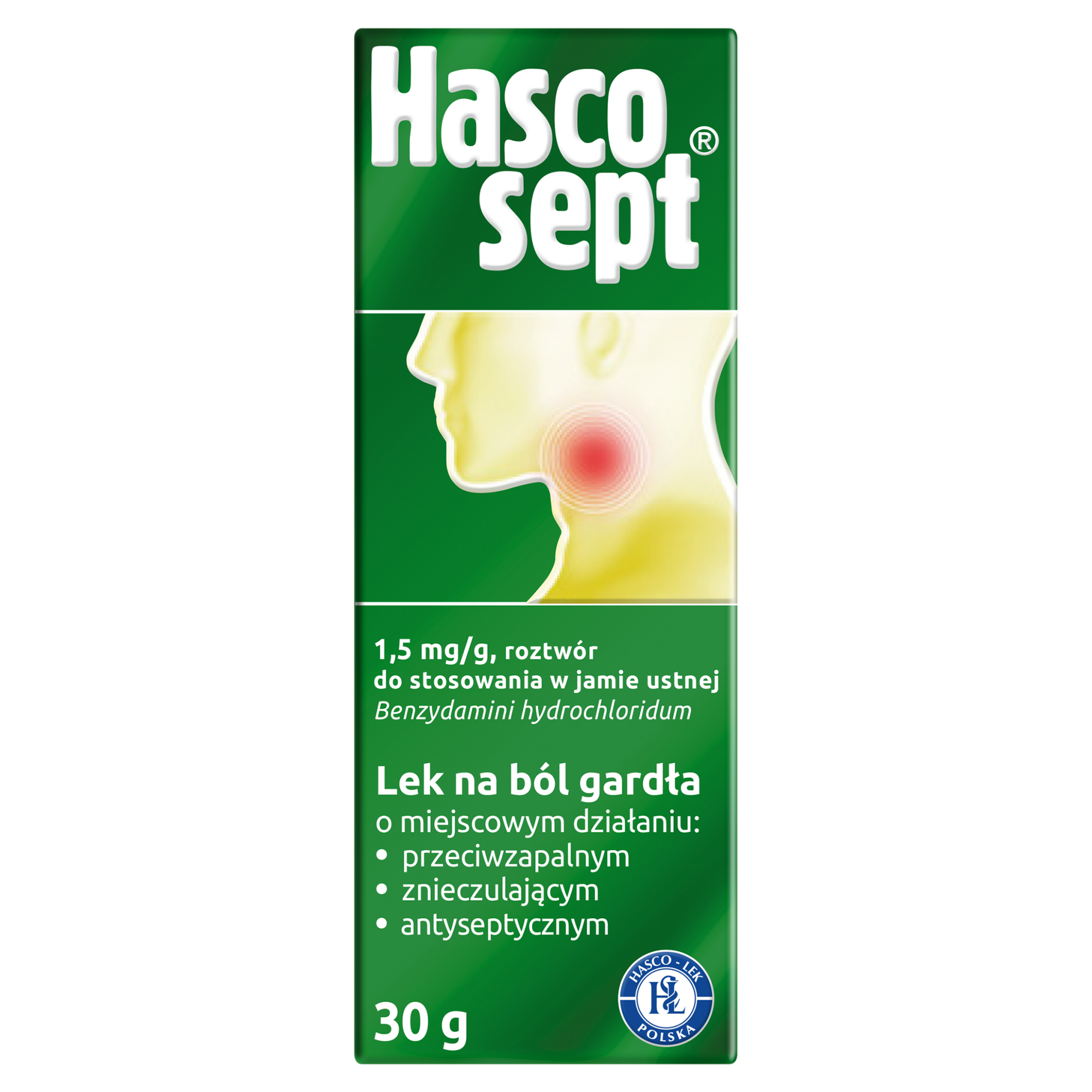 HASCOSEPT Płyn w atomizerze, na ból gardła i afty, 30 g zdjęcie