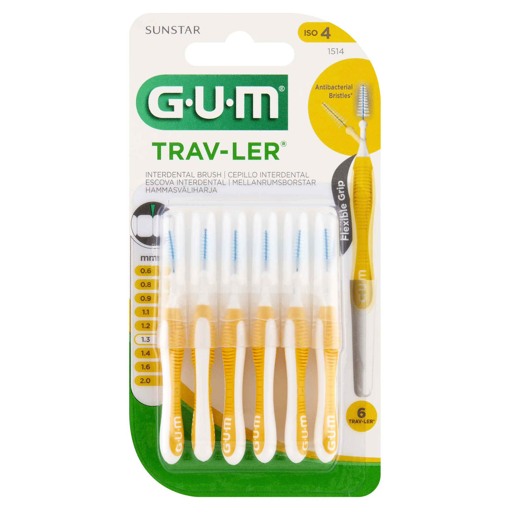 Sunstar Gum Trav-Ler, szczoteczki międzyzębowe żółte 1,3 mm, 6 sztuk zdjęcie