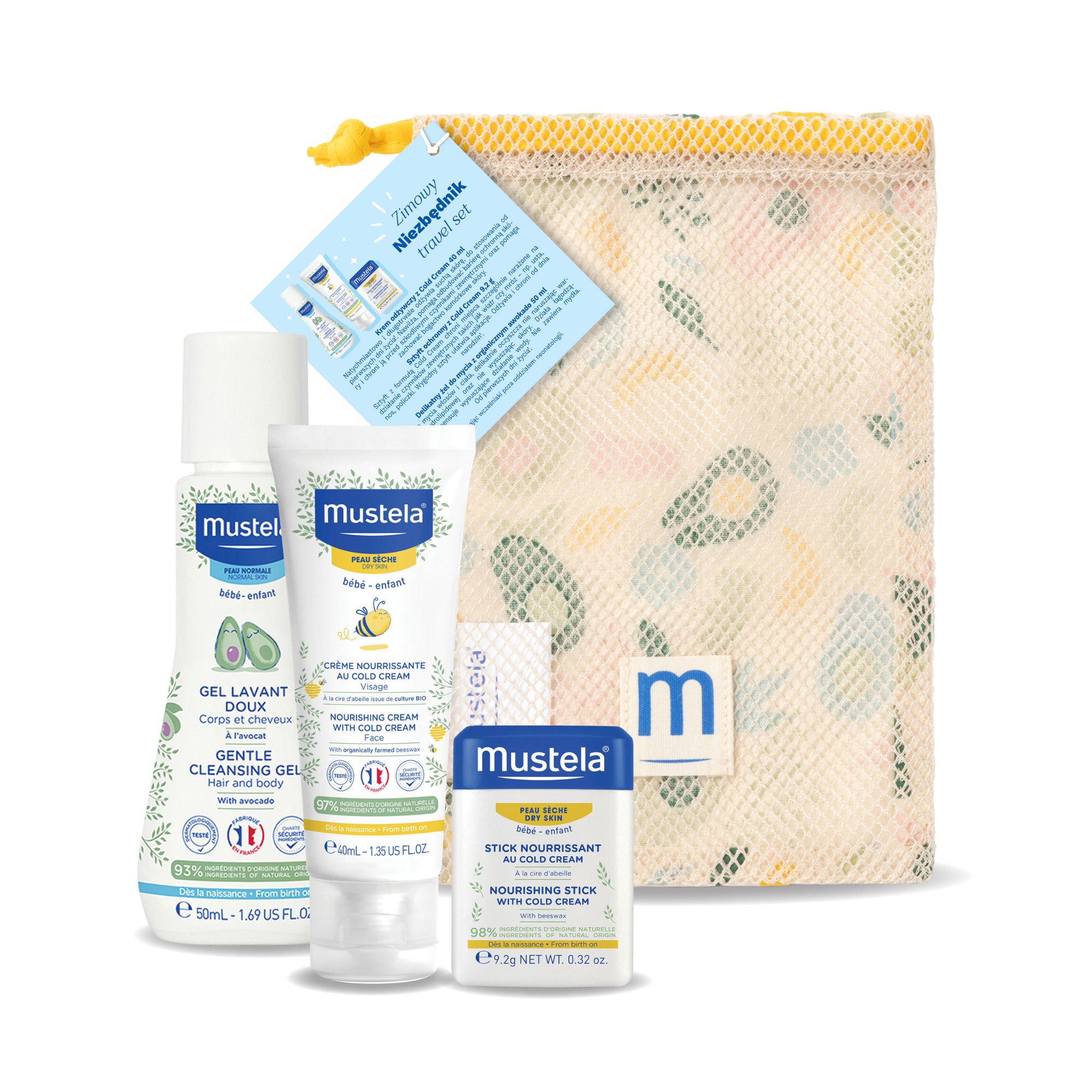 Mustela Zestaw Zimowy niezbędnik travel set sztyft, 9,2 g + krem, 40 ml + żel, 50 ml zdjęcie