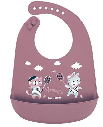 Canpol Babies śliniak silikonowy z kieszonką Bonjour Paris bordowy 1 sztuka [74/027_red] zdjęcie