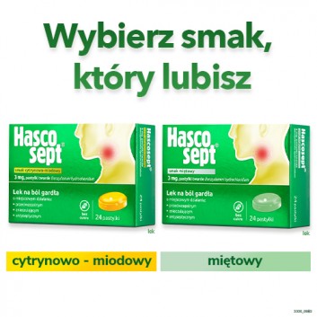 Hascosept smak cytrynowo-miodowy, 24 past. Na ból gardła, cena, opinie, dawkowanie