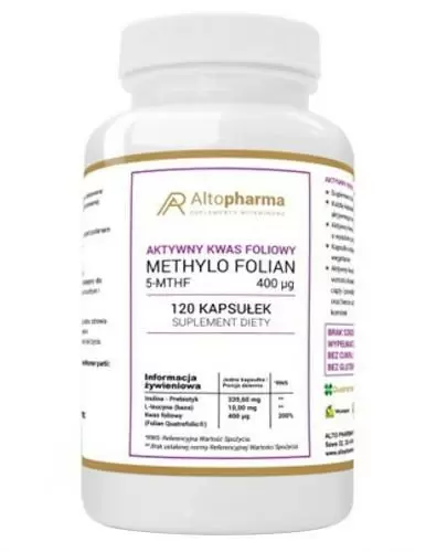 Altopharma Methylo Folian 5-MTHF 400 μg aktywny kwas foliowy 120 kapsułek zdjęcie