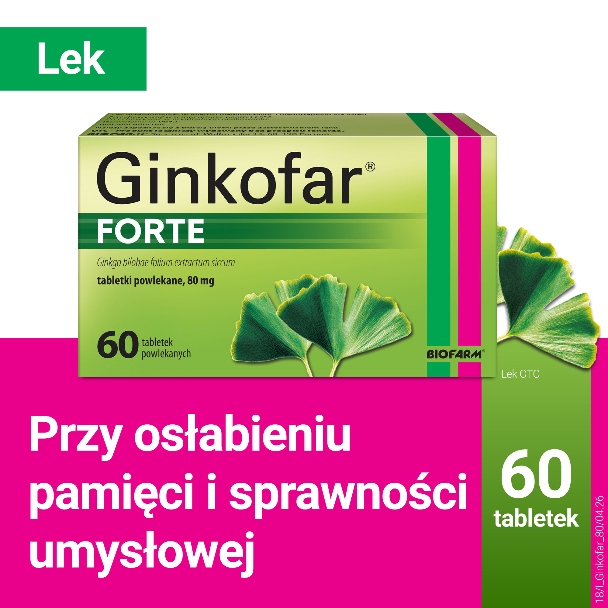 Ginkofar forte, 80 mg, tabletki powlekane, 60 sztuk