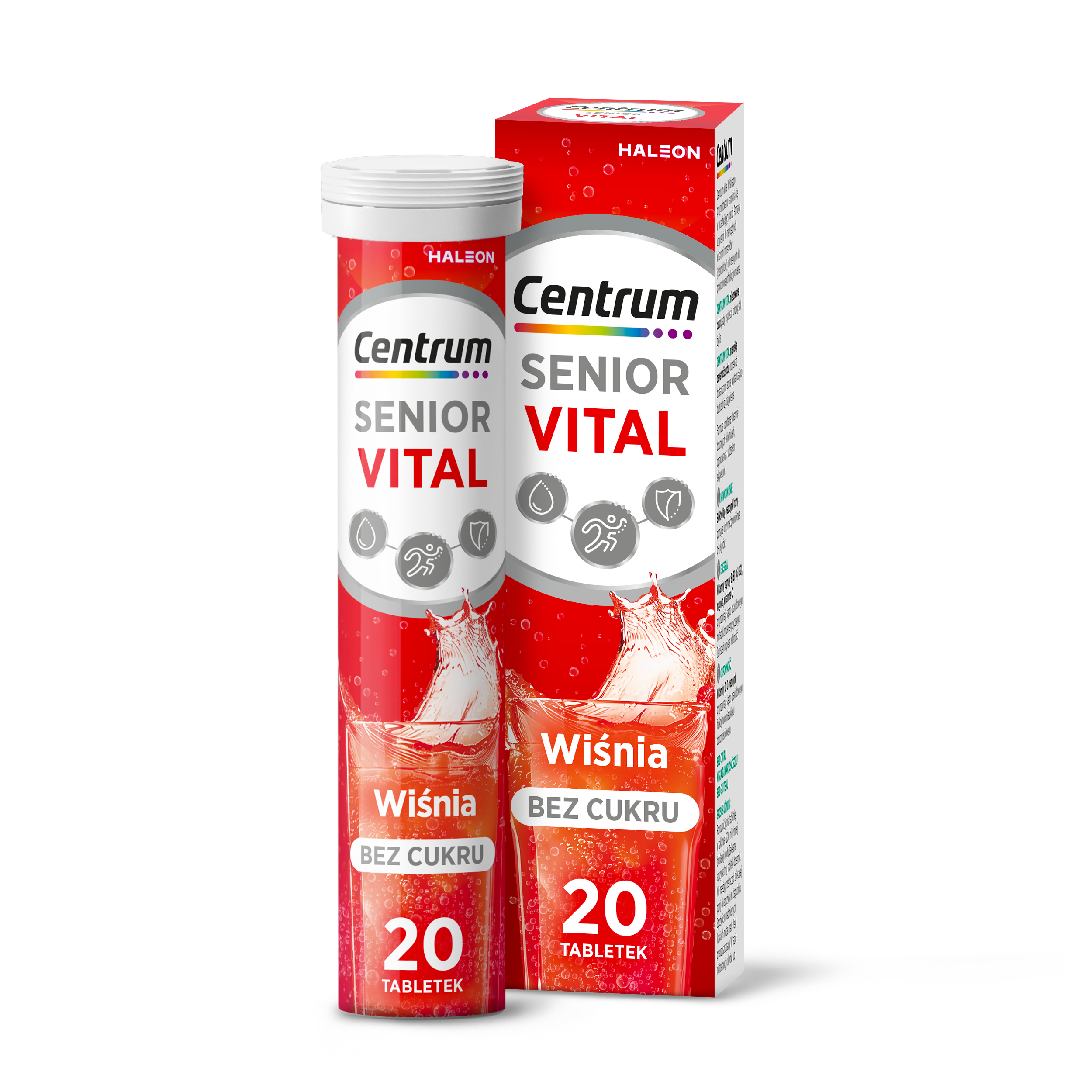 Centrum Vital Senior z żeń‑szeniem, smak wiśniowy, bez cukru, tabletki musujące, 20 sztuk