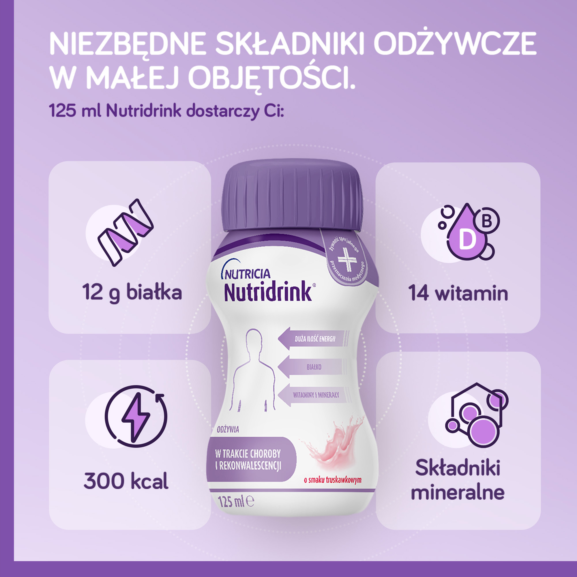 Nutridrink, o smaku truskawkowym, 4 x 125 ml
