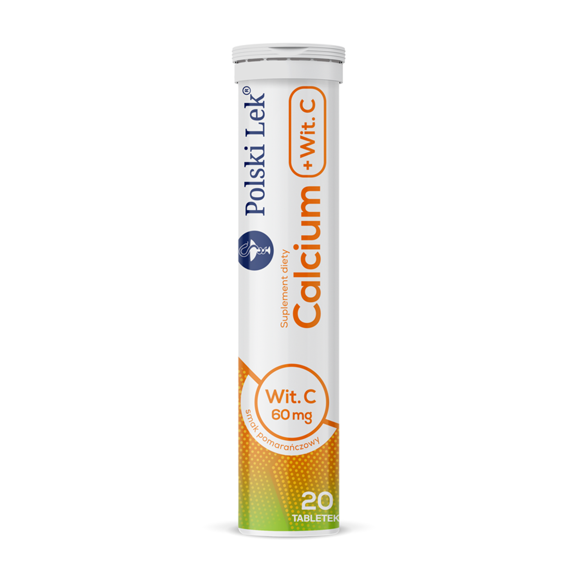 Calcium 300mg + witamina C 60mg smak pomarańczowy 20 tabletek musujących Polski Lek zdjęcie