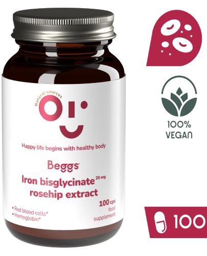 BEGGS Diglicynian żelaza 20 mg z ekstraktem z dzikiej róży, 100 kapsułek zdjęcie