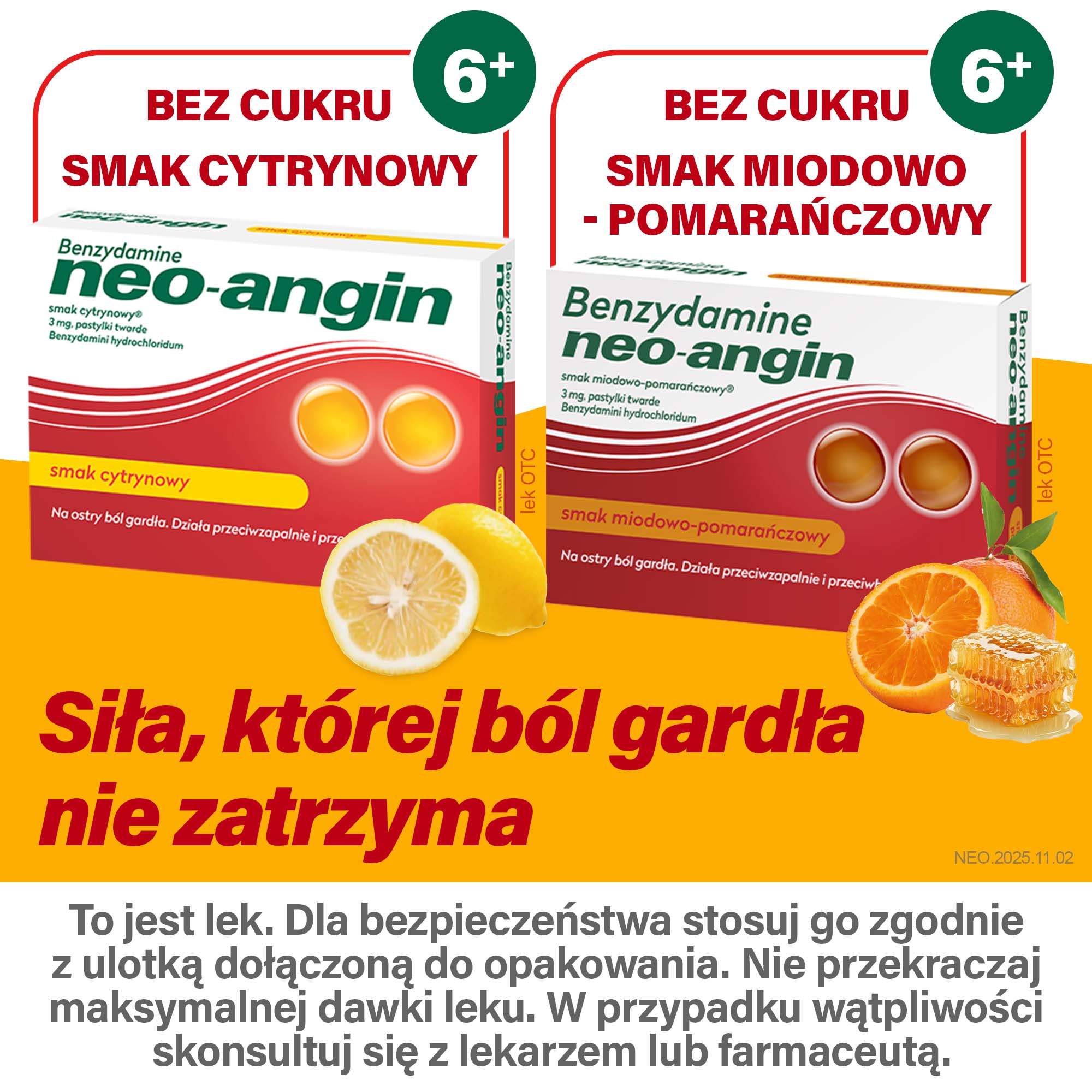 Benzydamine neo-angin smak miodowo-pomarańczowy, tabletki, 20 sztuk