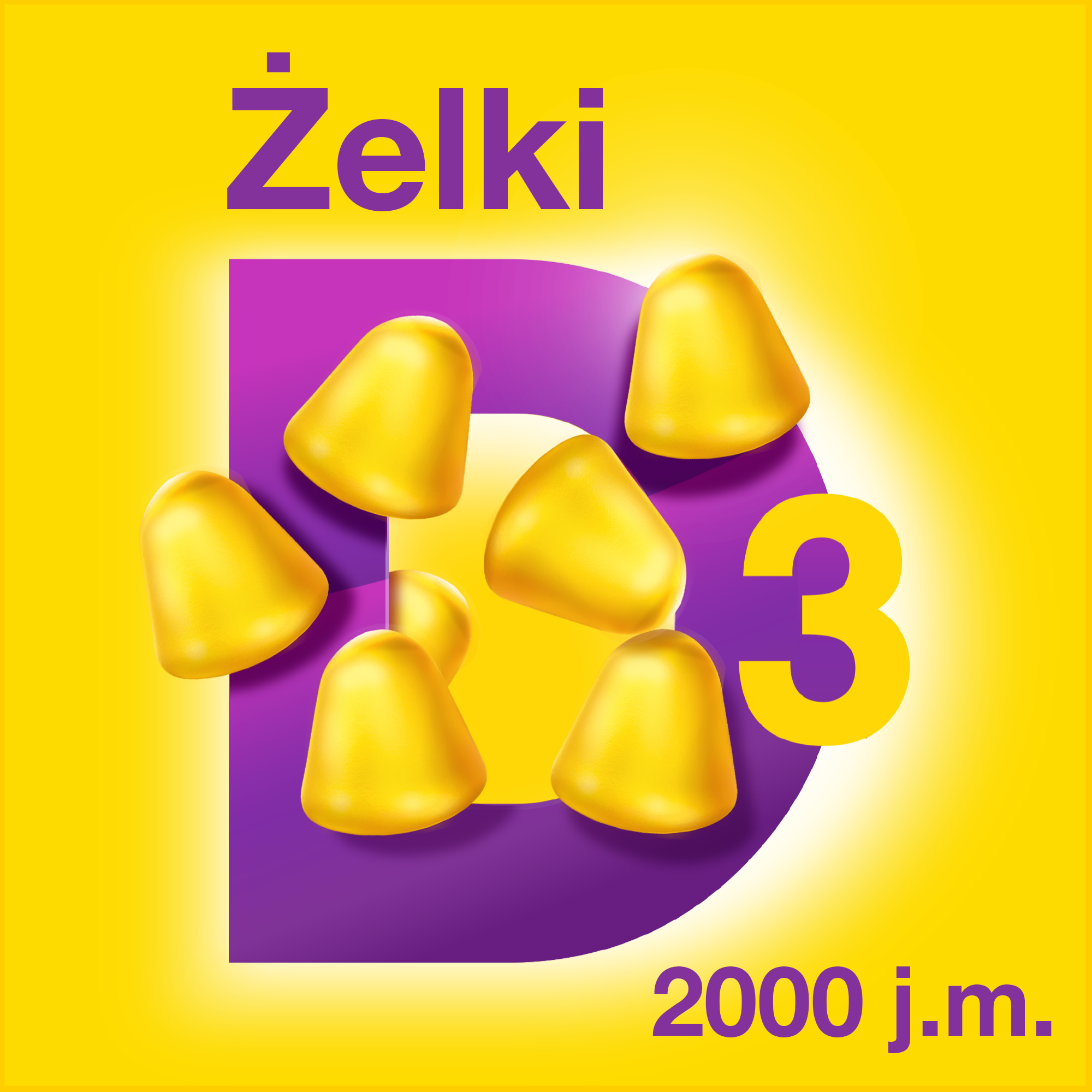 Vigantoletten Max, Witamina D3 2000 j.m., żelki o smaku cytrynowym, 60 sztuk