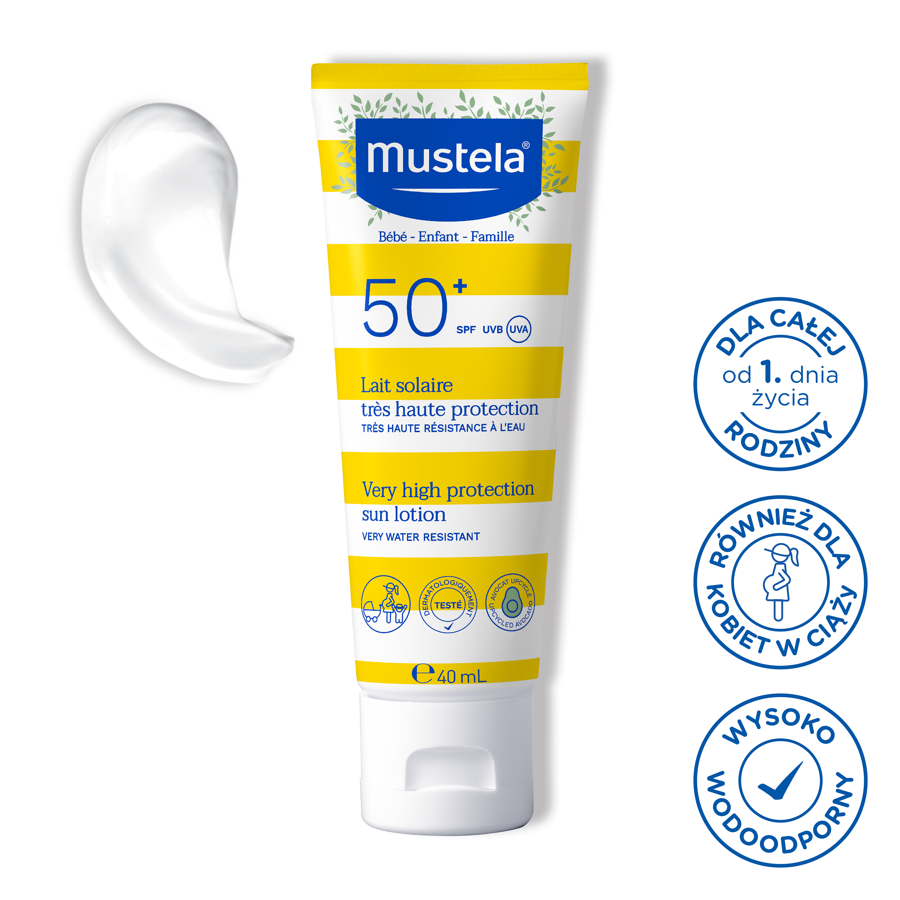 Mustela Sun, Mleczko przeciwsłoneczne do twarzy SPF50+, 40 ml