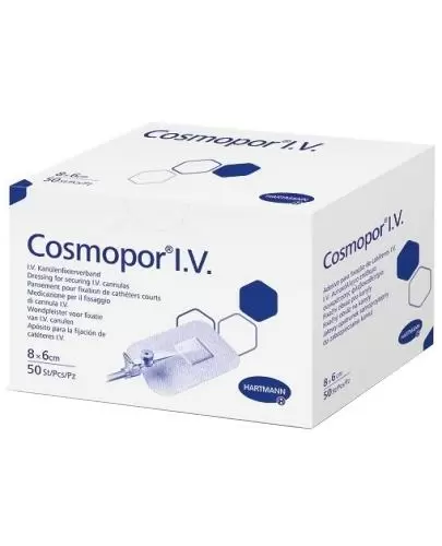 Hartmann Cosmopor I.V. opatrunki do stabolnego mocowania kaniul 8 cm x 6 cm 50 sztuk zdjęcie