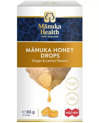 Manuka Health cukierki z miodem manuka MGO 400+ i witamina C o smaku imbirowo-cytrynowy 65 g zdjęcie