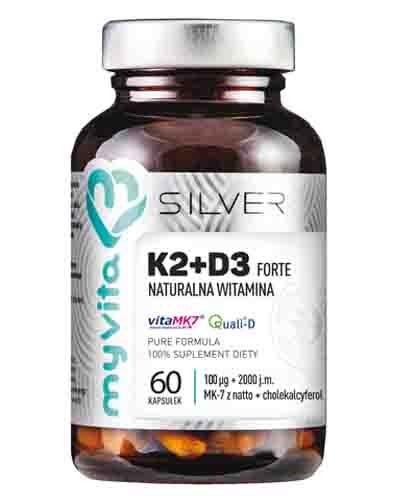 MYVITA SILVER Witamina K2+D3 Forte 100 mcg + 2000 j.m. - 60 kaps. - cena, dawkowanie, opinie  zdjęcie