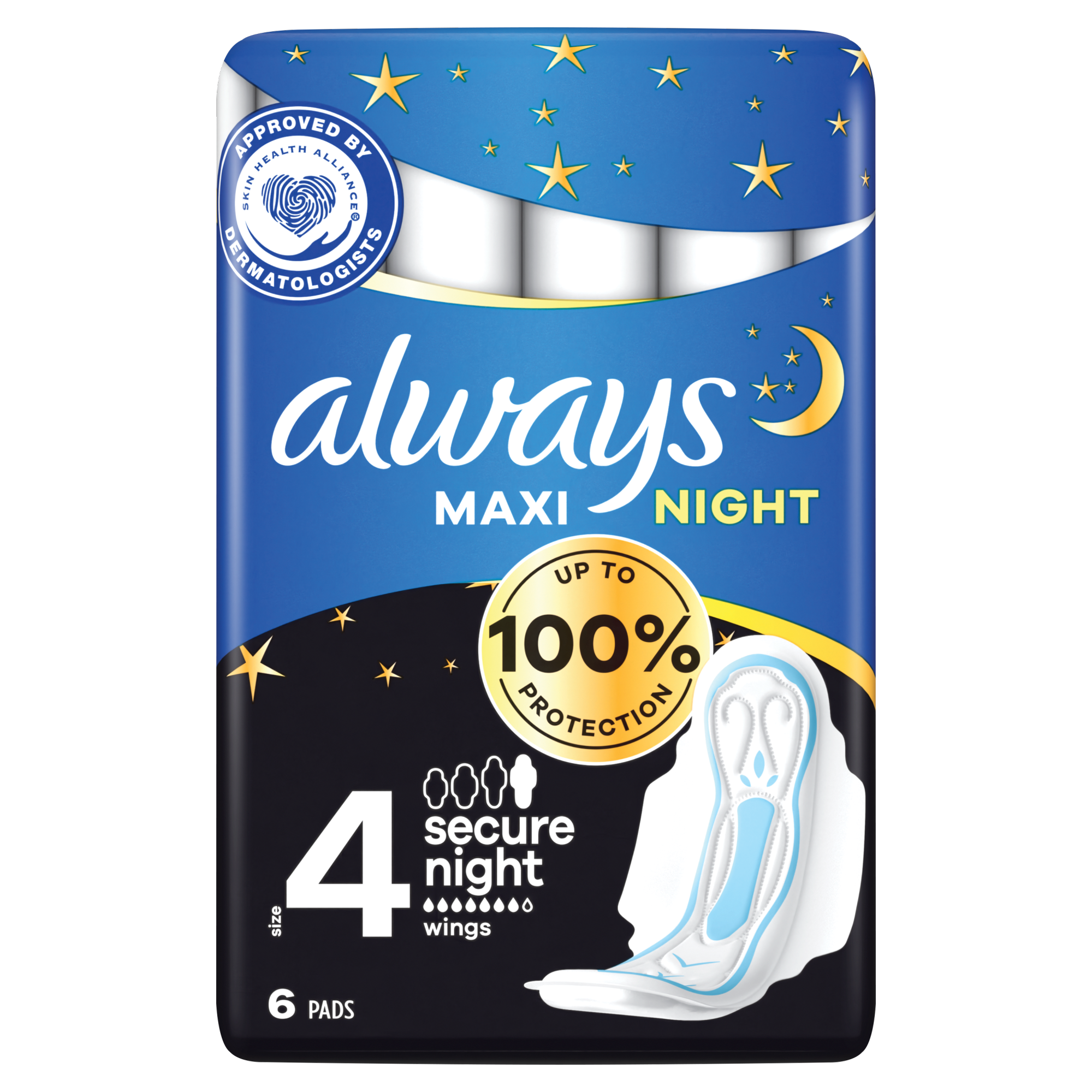 Always Maxi Secure Night 4 Podpaski ze skrzydełkami, 6 sztuk zdjęcie