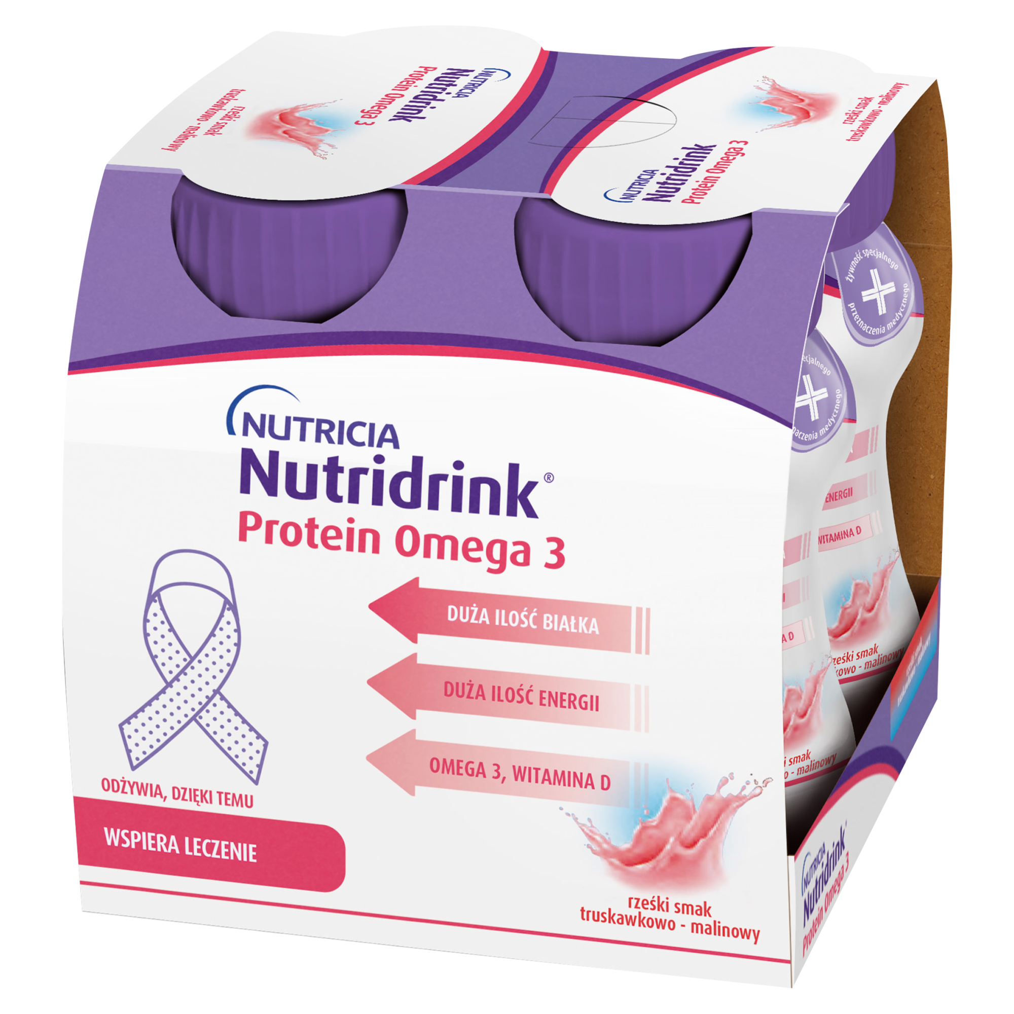 Nutridrink Protein Omega 3, napój rześki smak truskawkowo-malinowy, 4 x 125 ml zdjęcie
