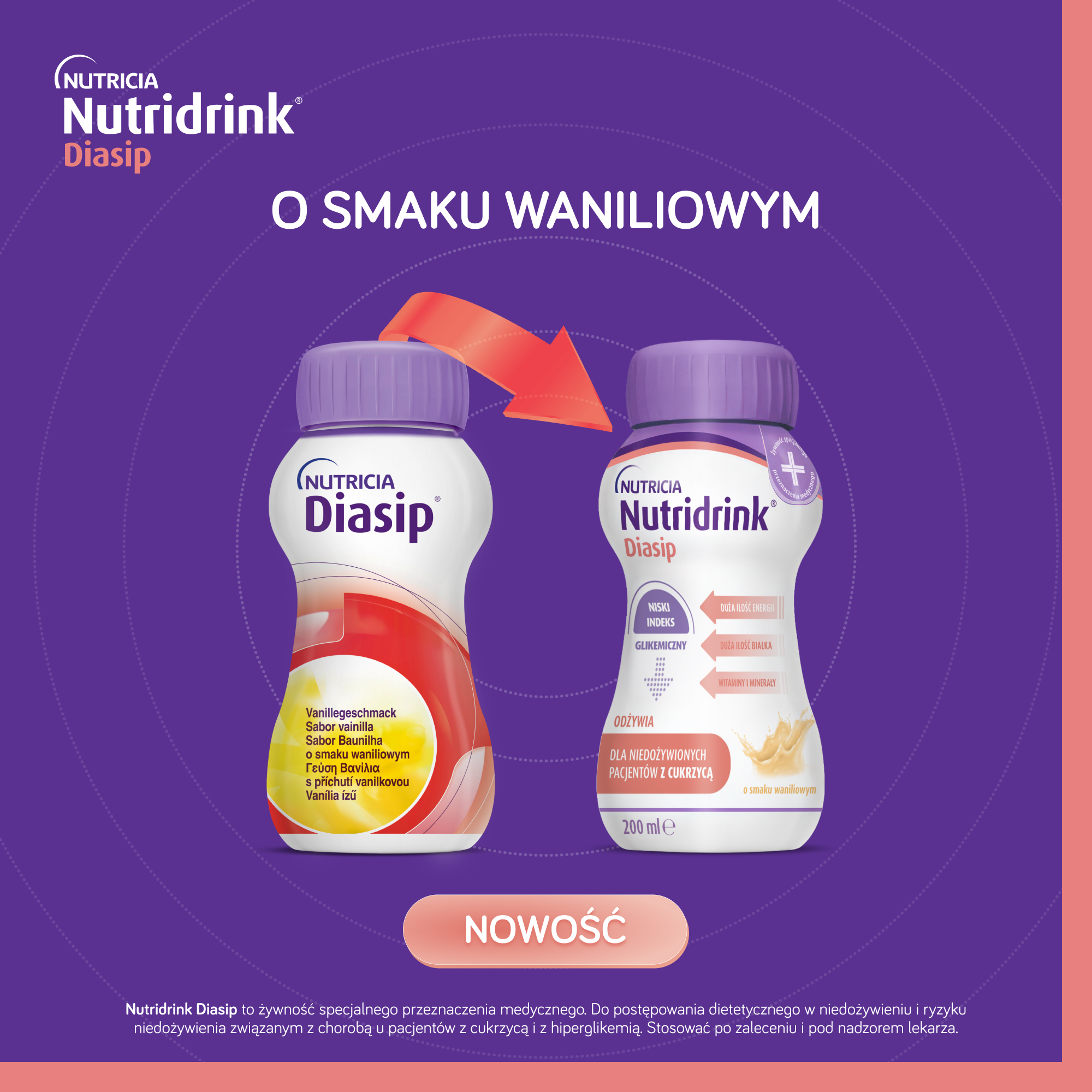 Nutridrink Diasip o smaku waniliowym, płyn, 4 x 200 ml