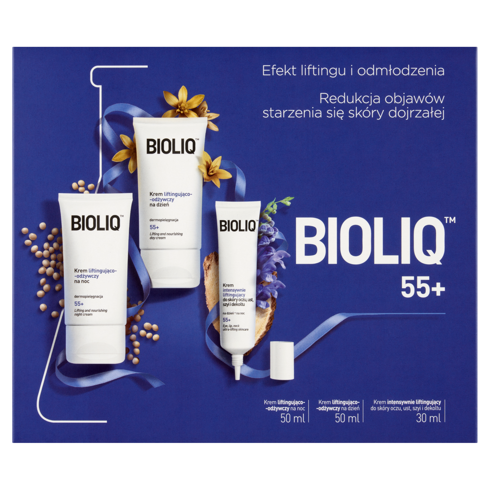 Bioliq 55+ krem intensywnie liftingujący + krem liftingująco-odżywczy na dzień + krem na noc [ZESTAW] zdjęcie