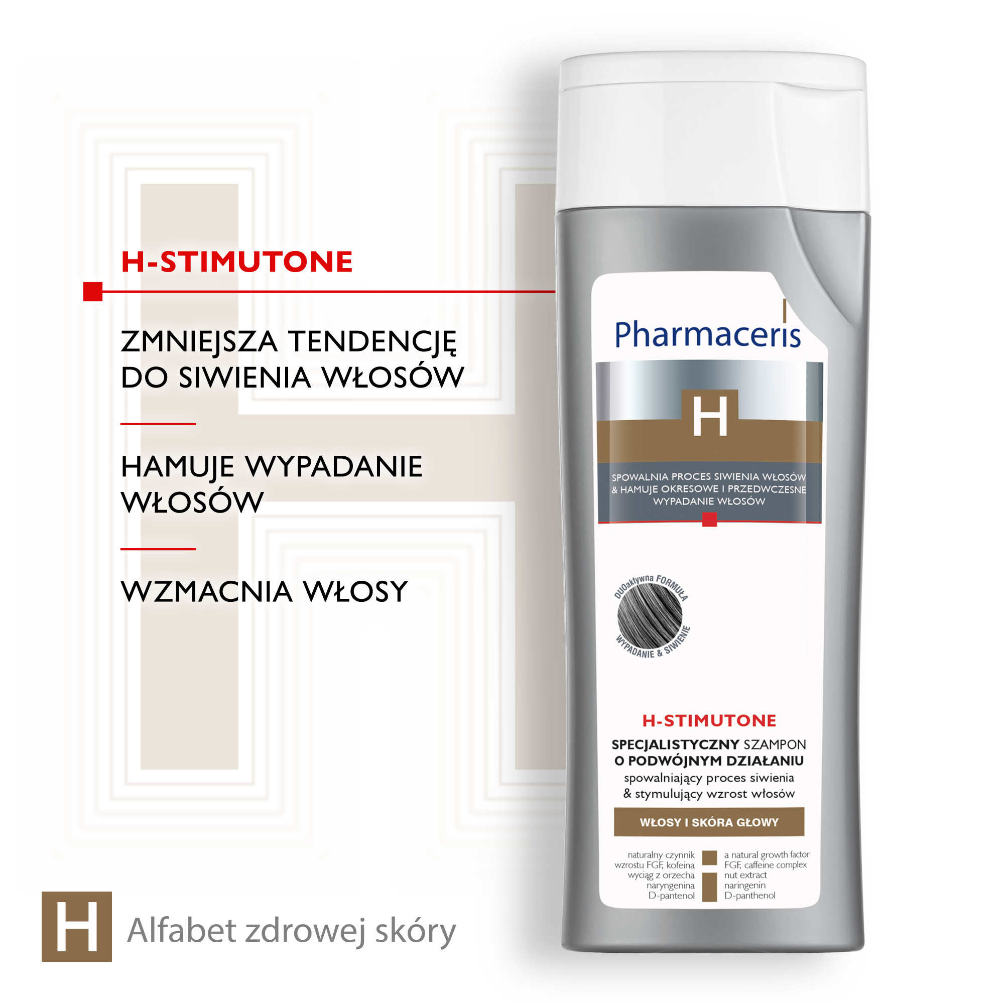 PHARMACERIS H STIMUTONE, szampon o podwójnym działaniu stymulacja wzrostu włosów i przeciw siwieniu, 250 ml