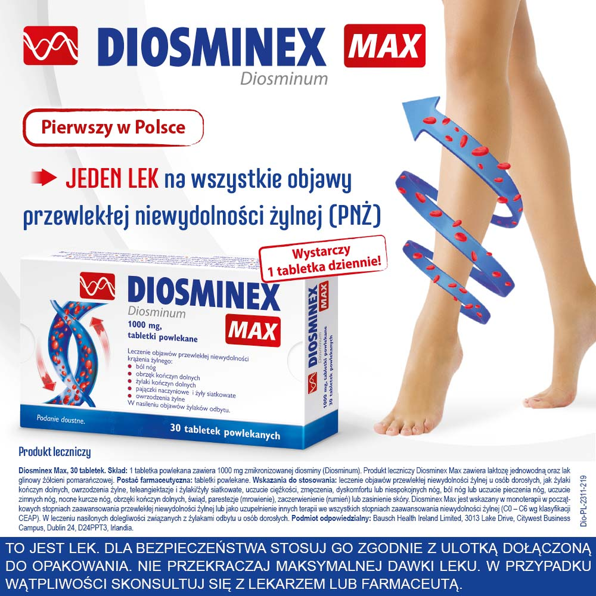 Diosminex Max, 1000 mg, tabletki powlekane, 30 sztuk