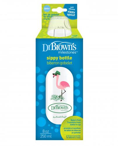 Dr Brown's Standard Butelka z silikonowym ustnikiem niekapkiem 6m+ flaming - 250 ml Do nauki samodzielnego picia - cena, opinie, użytkowanie  zdjęcie
