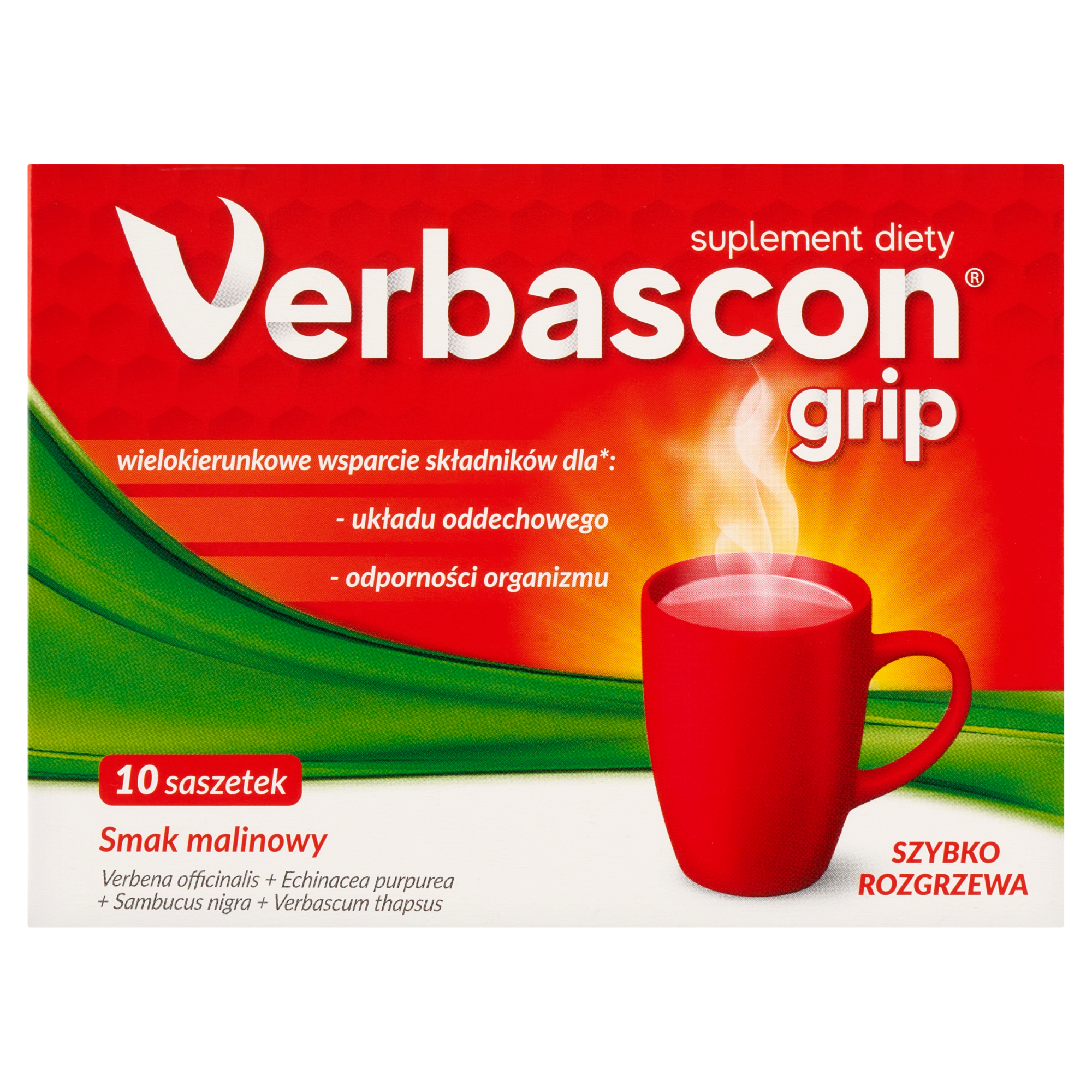 Verbascon Grip, proszek do rozpuszczania, smak malinowy, saszetki, 10 sztuk zdjęcie
