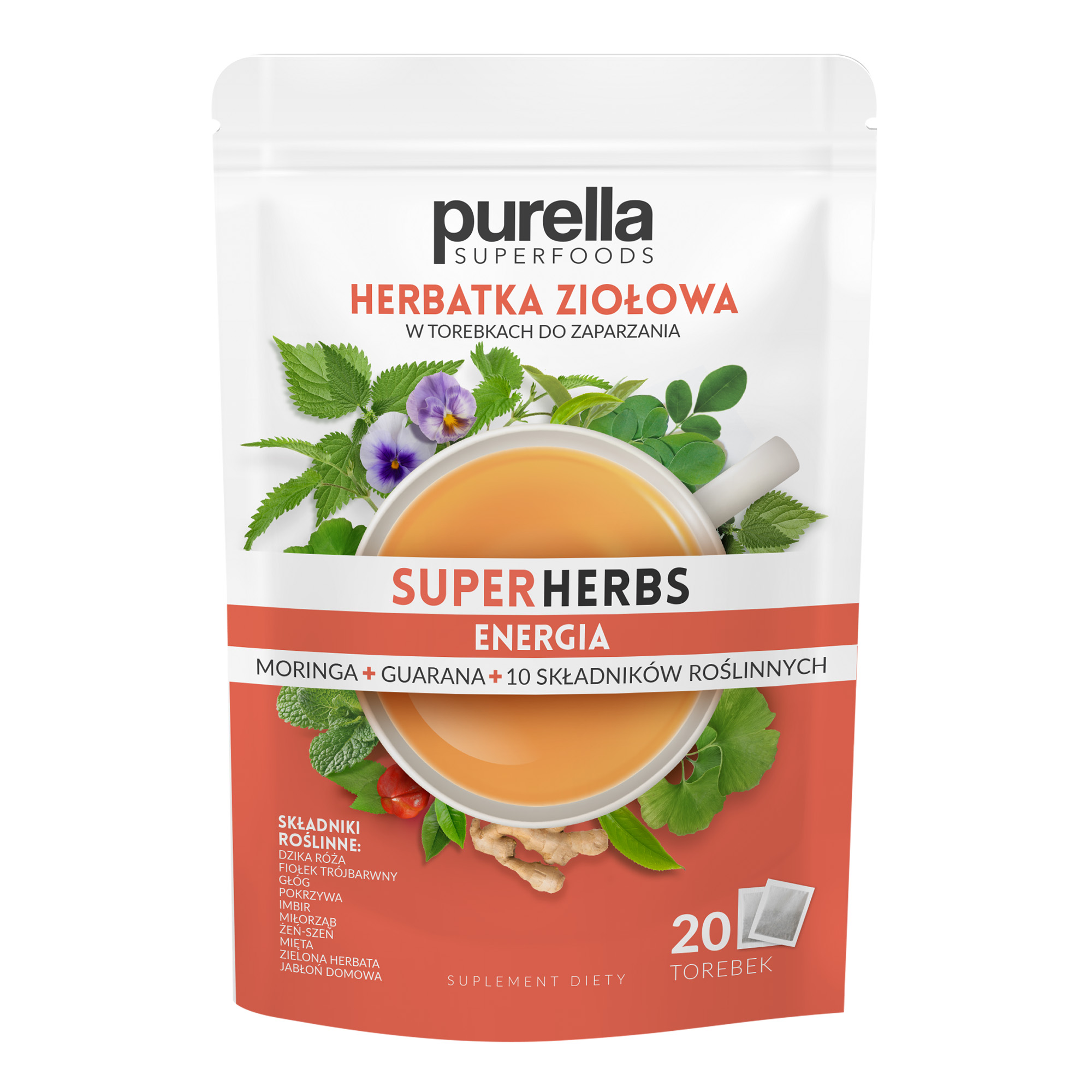 Purella Superfoods SuperHerbs mieszanka ziół do zaparzania Energia 20 saszetek zdjęcie